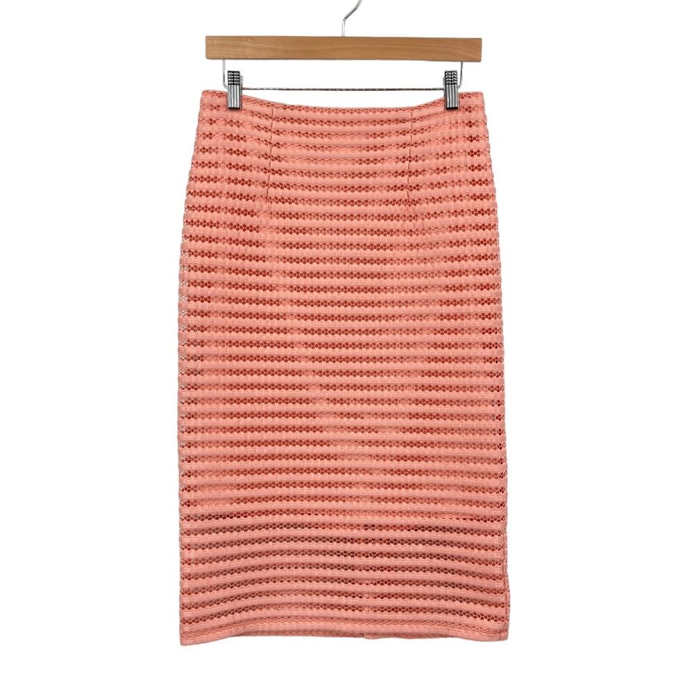 New York & Company Bodycon Corporate Pencil Skirt Womens S Pink Sheer Mesh Lace